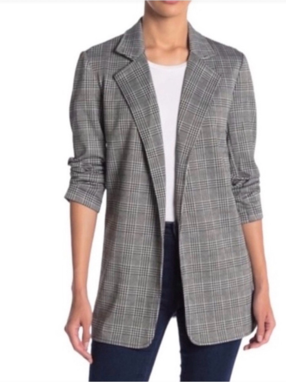 Rachel Zoe Black & White Gingham Plaid Open-Front Blazer Business Casual Preppy